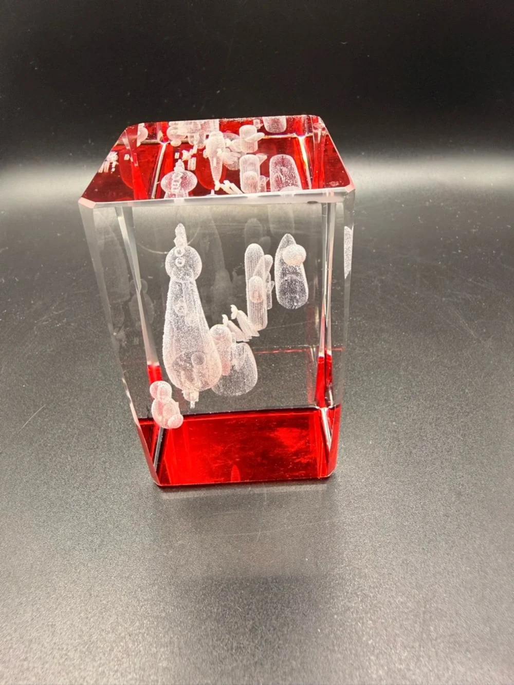 Taos Red and Clear Etched Kokopelli Glass Accent Paperweight 3D